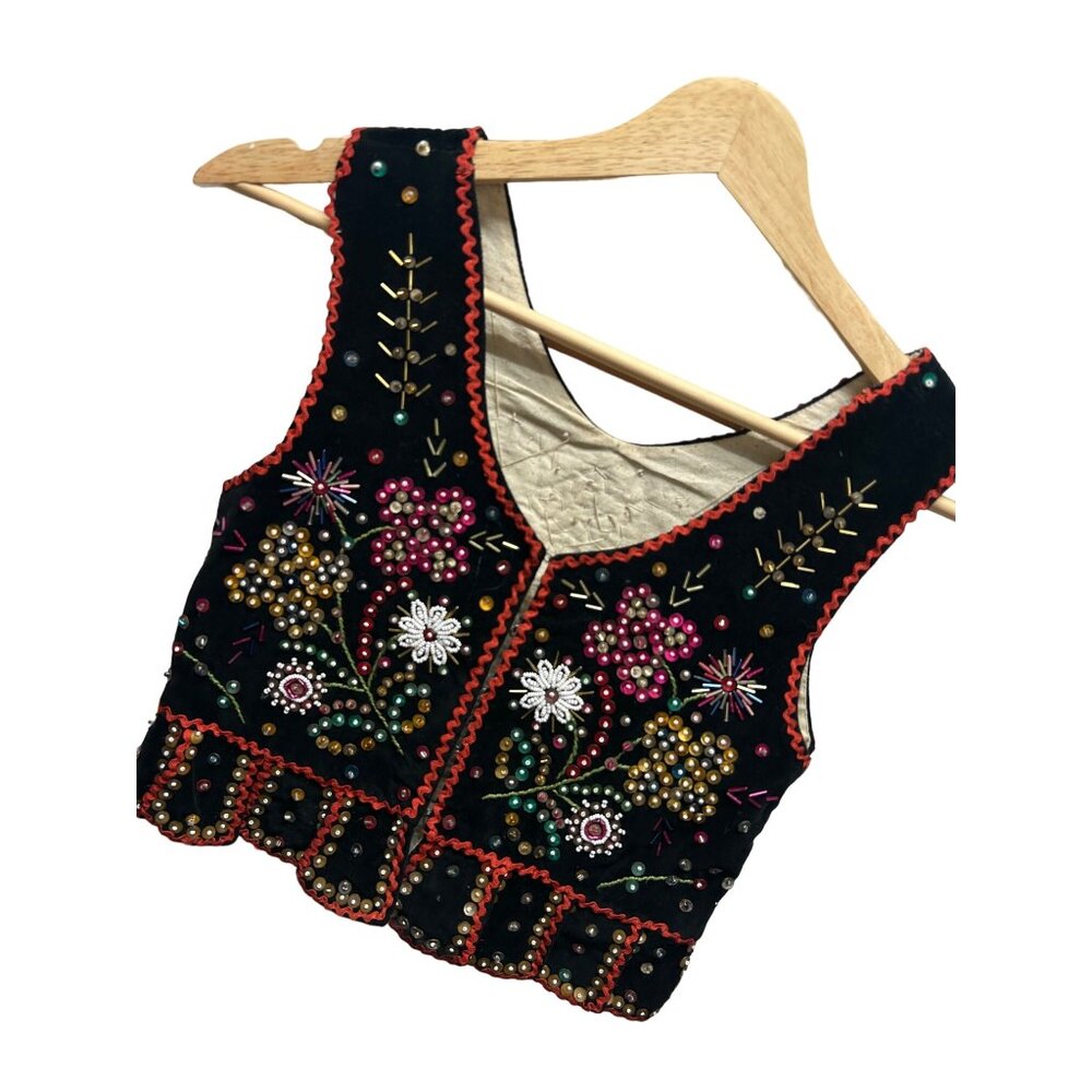 Vintage Embellished Black Floral Beaded Vest